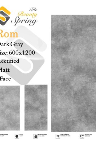 سرامیک بیوتی اسپرینگ مات 120x60 مدل Rom Dark Gray Matt