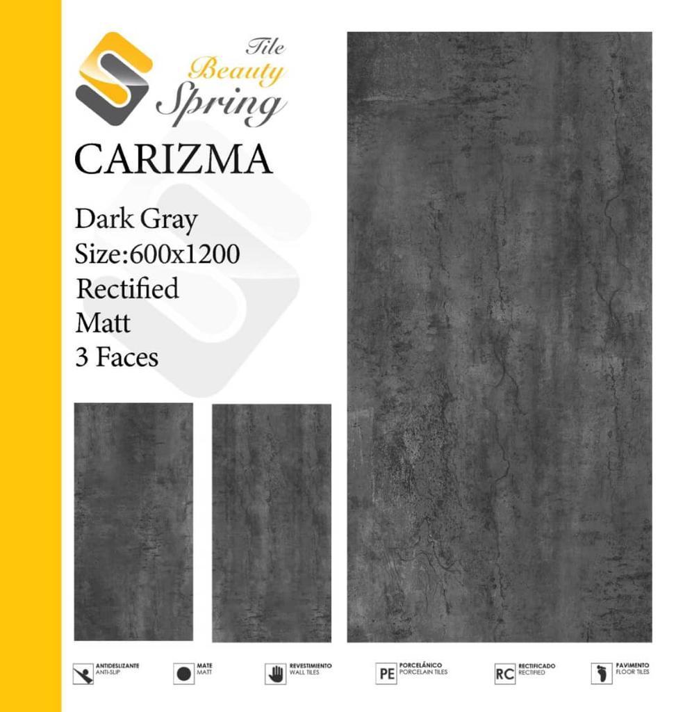 سرامیک بیوتی اسپرینگ مات 120x60 مدل Carizma Dark Gray Matt